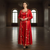 Traditionelles Kına-Gecesi-Bindalli in Rot – Satin mit goldener Stickerei